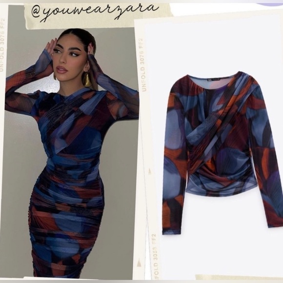 ✨ SET PRINTED TULLE SKIRT ZARA RED AND BLUE AND WRAP TOP SIZE LARGE ✨ - Picture 4 of 13